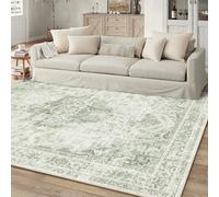 DUIDY 6x9 Vintage Washable Area Rugs Boho Medallion Large Distressed Retro Accent Carpet Floral Non-Slip Soft Low Pile Indoor Throw Rug for Living Room Bedroom Dining Room Office Kitchen, Green