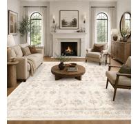 DUIDY Washable 8x10 Living Room Area Rug Non-Slip Floral Beige Large Carpet | Soft Low-Pile,Foldable,Stain Resistant,Distressed Floor Rug,Indoor Rug,for Bedroom,Dining Room,Office,Nursery,Farmhouse Decor
