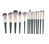 DUIMIMI 14Pcs Makeup Brush Set for Beginners, Dark Green Fiber Wood Handle Blush Eyeshadow Foundation Blending Tools, Professional Cosmetic Brushes Kit