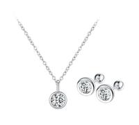 DUINIU 1 Crystal Pendant Necklace with 1 Pair of White Diamond Stud Earrings, Silver Necklace for Women, Crystal Necklace for Women, Pendant Necklace, Crystal Necklace, Silver Jewelry for Women.