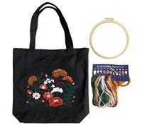 DUINIU 1 Piece Patterned Canvas Tote Bag with Embroidery Hoop, Colorful Thread, Embroidery Needle, Cross Stitch Kit, Embroidery Set, DIY Craft Kit for Adults, Embroidery Kit for Beginners (Black)