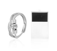 DUINIU 1 Piece Women's Silver Ring, 1 Piece White Storage Box, Women's Ring, Swivel Ring, Three-Dimensional Zircon Ring, Adjustable Open Ring, Suitable for Ladies Girls