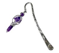 DUINIU 1 Rotating Amethyst Gemstone Pendant Bookmark, A Vintage Book Gift That Comes with The Bookmark, A Metal Bookmark for Women, A Crystal Gift for Readers.