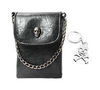 DUINIU 1pc Skull Black Leather Crossbody Bag with 1pc Skull Keychain, Gothic Gift, Novelty Crossbody Bag, Skull Crossbody Bag, Skull Gift for Women