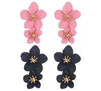 DUINIU 2 Pairs Bohemian Long Earrings, Double Layer Black Flower Earrings, Elee Ear Accessories, Women's Fashion Ear Accessories