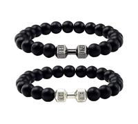 DUINIU 2 Pairs of Frosted Bracelets, Dumbbell and Bead Design, Heavy Metal Fitness Gifts for Men and Women, Yoga and Soothing (Black)