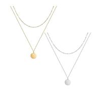 DUINIU 2 PCS Coin Pendant Necklace, Women's Silver Layered Necklace, Women's Silver Necklace, Belcher Chain, Women's Necklace, Women's Pendant Necklace (Gold, Silver)