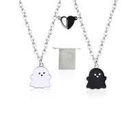 DUINIU 2-Piece Friendship Necklace, Black & White Ghost Design, Magnetic Heart Pendants, Unisex, Alloy Metal, 50cm Chain for Friends & Lovers