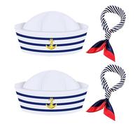 DUINIU 2-Piece Striped Sailor Hat Set with 2 Scarves, Nautical Sailor Outfit for Proms, Parties and Celebrations