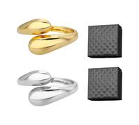 DUINIU 2 Pieces of Glossy Drop-Shaped Women's Open Rings, Irregular Cross Rings, Thumb Rings, Available in Gold and Silver, With Two Jewelry Boxes