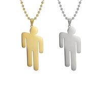 DUINIU 2 Pieces of Little People Necklaces, Stainless Steel Couple Pendant Necklaces, Chain Length of 60cm, Suitable for Valentine's Day, Christmas and Birthday Gifts Steel, Gold.
