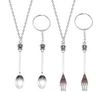 DUINIU 2 Pieces Spoon Fork Necklace and 2 Pieces Spoon Fork Keychain, Funny Kitchen Theme Accessories, Simple Pendant Keychain, Spoon Keychain, Spoon Necklace