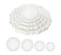 DUINIU 200 Sheets White Round Paper Pads, Decorative Lace Paper, Cake Paper, Tablecloth Paper, Coasters, Lace Placemats, For Food Decoration Paper (4 Sizes)