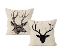 DUINIU 2pcs Deer Head Decoration, Deer Pattern, Winter Pillow Cases (45x45cm) - Black & Brown