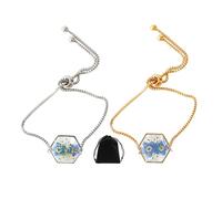 DUINIU 2PCS Forget-Me-Not Bracelets, Wildflower Bracelets, Resin Embossed Gold Bracelets, Handmade Flower Jewelry, Missing and Farewell Gifts, Perfect for Women