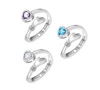 DUINIU 3 PCS Hug Rings - Heart Rings, Adjustable Open Rings, Engraved Gifts for Him & Her (White, Blue, Purple)