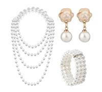 DUINIU 3 Piece Pearl Jewelry, Pearl Necklace, Bracelet, Earrings Set, Vintage Faux Pearls Accessories, Women's Fashion Earrings, Girl's Birthday Gift