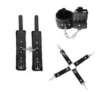 DUINIU 3 Pieces Handcuff Toys, Sex Props Set, Leather Handcuffs, Plush Handcuffs, Leather Anklets, Adjustable Handcuffs, Couple Gift, Suitable for Role Play, Party, Halloween (Black)