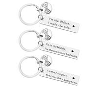 DUINIU 3 Silver Sibling Keychains and 1 10 * 12cm Black Storage Bag, Sibling Keychain Set, Matching Keychains, Fun Gifts for Relatives and Friends