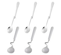 DUINIU 6 Piece Long-Handled Drinking Spoons, Stainless Steel Curved Hanging Spoons, Wall-Mounted Coffee Spoons, Food Stirring Spoons, Twisted Hanging Cup Spoons Tableware (Silver)