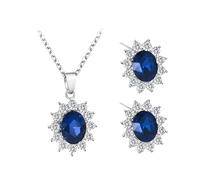 DUINIU Blue Diamond Necklace and Earrings Set for Women - Sapphire Gemstone Pendant Jewelry Set With Aquamarine