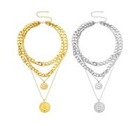 DUINIU Multi-Layered Medallion Pirate Jewelry - Thick Coin Chains
