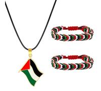 DUINIU Pack of 2 Palestinian Braided Bracelets and 1 Necklace with Flag Pattern, Ethnic Style Jewellery, Coloured Braided Bracelets, Retro Clothing and Matching Accessories