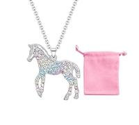 DUINIU Silver Rainbow Horse Pendant Necklace, 1 Piece Storage Bag, Silver, Teenage Girls, Jewelry, Horse, Girls, Women's Gift