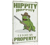 Duiseno Funny Vintage Metal Tin Signs Frog Room Decor Hippity Hoppity Get Off My Property Sign No Tresspassing Private Property Signs Cool Stuff Poster for Home Wall Bedroom Door Garden 12X8 Inches