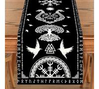 duisoad Table Runner, Black Viking Tree of Life Raven Helm of Awe Table Runner for Home Party, Wedding, Outdoor Event Decoration