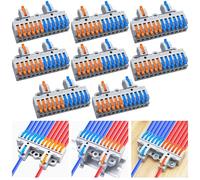 Dujelixa 2-in-12-out Terminal Block Kit (8 Sets), High Density Lever Wire Connectors, Dual Input to Twelve Output, DIN Rail & Screw Fix, for 28-12AWG Wire