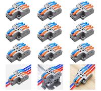 Dujelixa 2-in-4-out Terminal Blocks Kit (9 Sets), Lever Wire Connectors for Dual Input to Four Output Splicing, DIN Rail & Screw Mount, 28-12AWG Electrical Conductor, In rackets & Screws