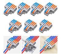 Dujelixa 2-in-6-out Lever Terminal Block Kit, Fast Splicing Wire Connectors, Dual Input to Six Output, DIN Rail/Screw Mountable, 28-12AWG, 7 Pack with Accessories