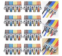 Dujelixa 4-in-12-out Lever Terminal Block Kit, Quad Input to Twelve Output Splicing, DIN Rail & Screw Mountable Conductor Connector, for 28-12AWG wire, 8 Pack with Fittings