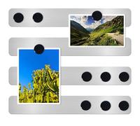 DUJEQM 4Pcs Frameless Magnetic Board Strips - Stainless Steel Memo Strips with 10 Black Magnets - Magnetic Strips Self Adhesive, Bulletin Board Bar Memo Notice Board for Wall, Kitchen, Office & Home
