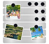 DUJEQM 6Pcs Frameless Magnetic Board Strips - Stainless Steel Memo Strips with 10 Black Magnets - Magnetic Strips Self Adhesive, Bulletin Board Bar Memo Notice Board for Wall, Kitchen, Office & Home