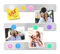 DUJEQM Frameless Magnetic Board Strips - 3Pcs Stainless Iron Bulletin Notice Board with Adhesive Backing & 7 Colorful Magnets, Memo Bulletin Board Magnetic Strips Self Adhesive for Wall Office School