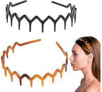 DUJIAOSHOU Set of 2 Zig Zag Black Plastic Sharks Tooth Hair for Women Men, Shark Tooth Headband & Hair Band 1 Black + 1 Brown
