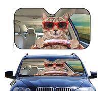 Dujiea Car Front Window Sunshade Interior, Cat with Sunglasses Driving A Car Foldable Auto Windshield Sun Shade Uv Heat Sun Visor Protector-Keeps Your Vehicle Cool- Small