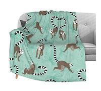 Dujiea Cute Lemurs Flannel Fleece Throw Blanket 50"x60", Living Room/Bedroom/Sofa Couch Warm Soft Bed Blanket for Girls Boys Adults All Season Ultra Soft