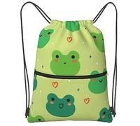 Dujiea Drawstring Backpack, Adjustable Gym Bag Sackpack Cinch Sports Backpack For Men Women Shopping Yoga Swimming Traveling, Cartoon Frog, One Size, Compact