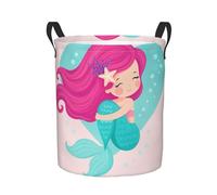 Dujiea Mermaid Girl Laundry Basket Round with Handle, Collapsible Foldable Canvas Storage Bin Dirty Clothes Bag for Laundry/Toys Organizer/College Dorm/Nursery/Decor(2 Sizes)