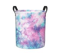 Dujiea Pastel Blue Pink Tie Dye Laundry Basket Round with Handle, Collapsible Foldable Canvas Storage Bin Dirty Clothes Bag for Laundry/Toys Organizer/College Dorm/Nursery/Decor(2 Sizes)