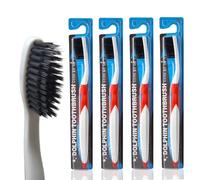 DUJINDENT Dolphin Charcoal Toothbrush Extra Soft Bristle Manual Soft Long Flossing, Ultra Clean Toothbrush, Good for Sensitive Teeth and Gums (Red, Charcoal 4 Packs)