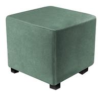 DUJUIKE Ottoman Covers Slipcover Square Ottoman Covers Protector for Footrest Foot Stool Furniture Stretch Comfortable Velvet with Elastic Bottom(Length & Width:33-46cm, Height:38-46cm, Cypress Green)
