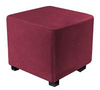 DUJUIKE Ottoman Covers Slipcover Square Ottoman Covers Protector for Footrest Foot Stool Furniture Stretch Comfortable Velvet with Elastic Bottom(Length & Width:33-46cm Height:38-46 cm,Wine Red)