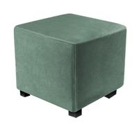 DUJUIKE Ottoman Covers Slipcover Square Ottoman Covers Protector for Footrest Foot Stool Furniture Stretch Comfortable Velvet with Elastic Bottom(Length & Width:33-46cm, Height:38-46cm, Cypress Green)