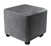 DUJUIKE Ottoman Covers Slipcover Square Ottoman Covers Protector for Footrest Foot Stool Furniture Stretch Comfortable Velvet with Elastic Bottom(Length & Width:33-46 Height:38-46cm,Grey)