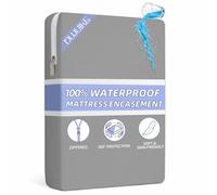 DUJUIKE Waterproof Mattress Cover, Zippered Mattress Protector, 100% Waterproof, Bed Bug and Dust Mite Repellent, Hypoallergenic, Double-Side Zippers (Grey, King: 150 x 200 x 30 cm)