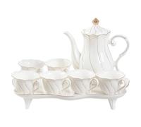 DUJUST 14 pcs Tea Set of 6 with Tea Tray & Spoons, Luxury British Style Tea/Coffee Cup Set with Golden Trim, Porcelain Tea Set for Living Room Decor, Tea Party Set, Gift Package - White